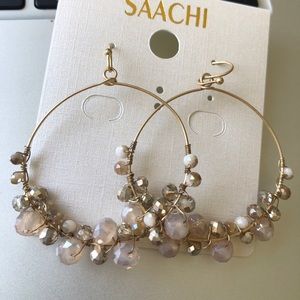 Saachi - Refreshing Glass Bead Hoop Earrings Beige